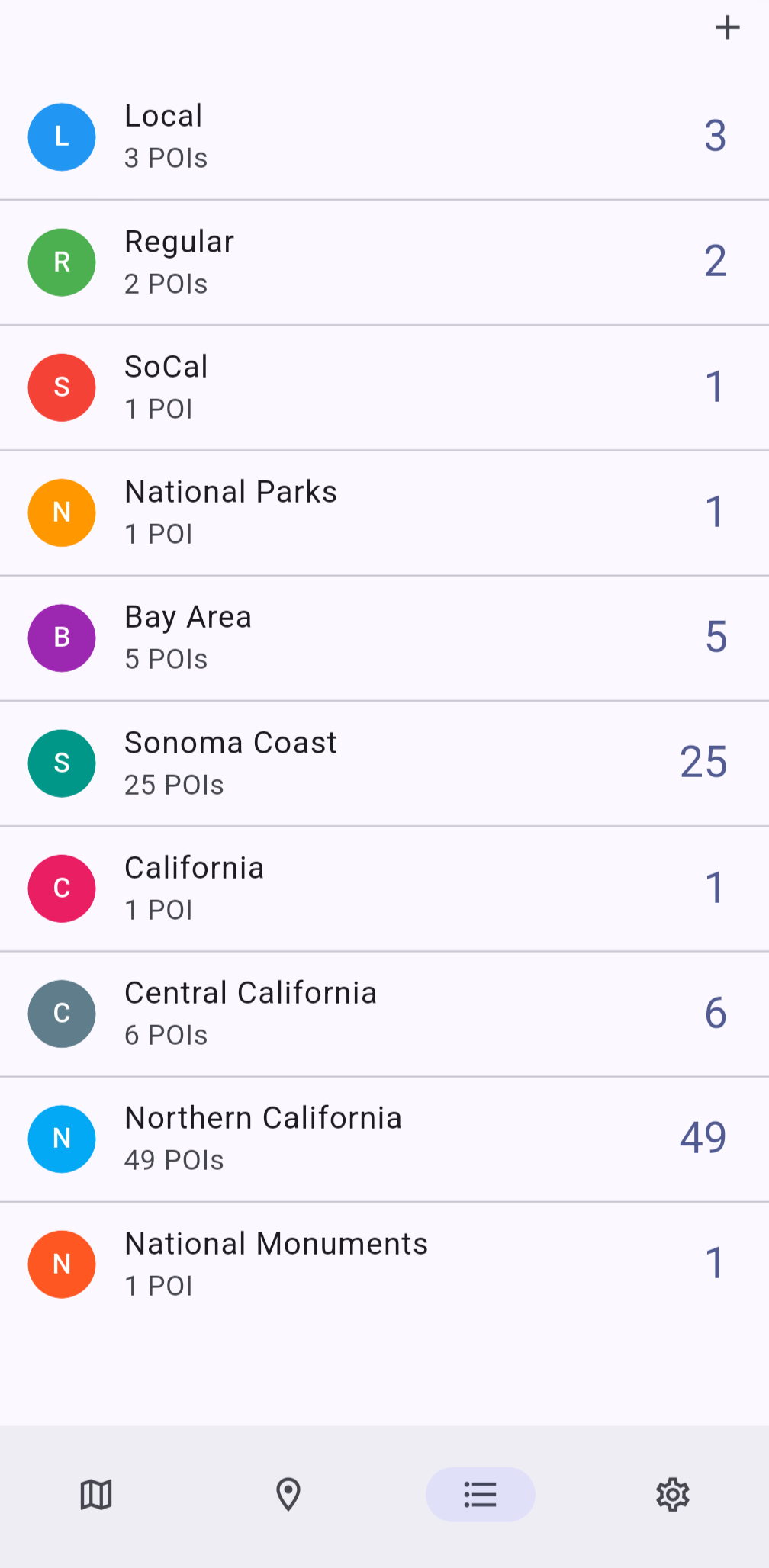 Organize POIs into lists